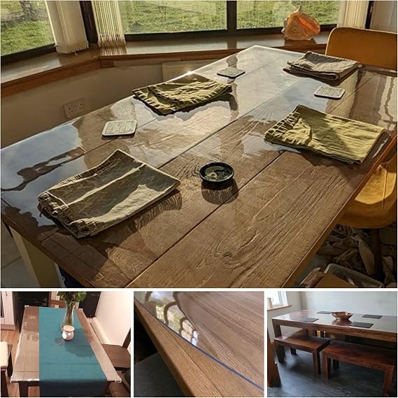 Toptablecloths PVC Table Protector Table Cover Transparent Waterproof Clear Plastic Tablecloth (Transparent 1.5 mm, 100x200 cm)