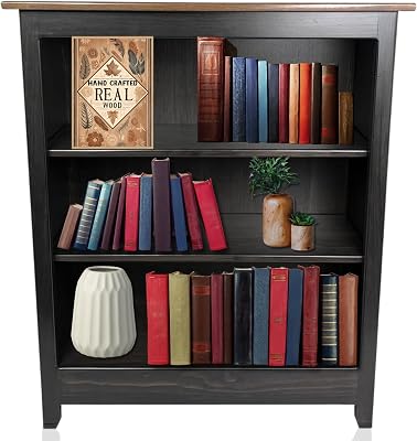 Peaceful Classics 3 Tier Bookcase, Adjustable Wooden Book Shelves for Small Spaces, Classroom, Bedroom, Office - Mocha