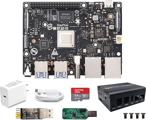 VisionFive2 Open Source RISC-V AI Linux Single Board Computer Quad-core StarFive JH7110 64-bit CPU LPDDR4 8GB RAM Dual Gigabit Network M.2 M-Key Port Support Debian OpenCL3.0 (with WiFi 6 Dongle)