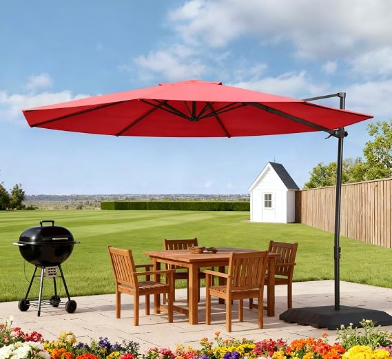 Grand patio 10Ft Cantilever Patio Umbrella, 360-Degree Rotation Large Outdoor Umbrella, Hanging Offset Umbrella, Easy Tilt, Heavy-Duty Polyester Canopy, Steel Frame, for Patio Pool Deck, Round
