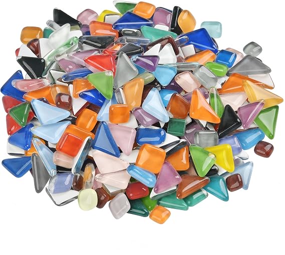 500g Irregular Mosaic Tiles Arts and Crafts - Mixed Color Crystal Mosaic Glass Pieces Colourful Glitter Glass Stone for Craft Bathroom Kitchen Home Decoration DIY Art Projects