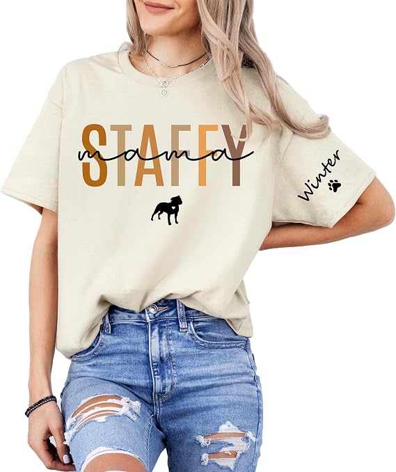 UrbanNEST Personalized Dog Mom Shirt Sweatshirt Hoodie, Dog Mom Gifts for Women, Pet Name on Sleeve, Pet Lover Gifts