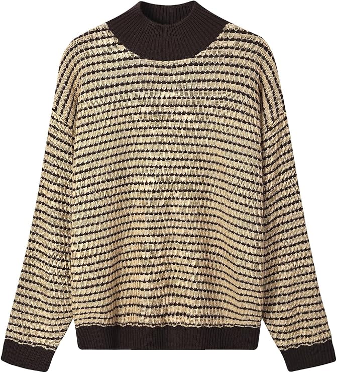 Women's Mock Neck Casual Batwing Sleeve Casual Loose Ribbed Knit Solid Soft Pullover Sweater Tops