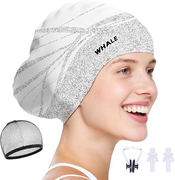 WHALE Extra Large Swim Cap Designed for Men and Women with Thick, Long Hair, Hair Extensions Or Afro-Textured Hair Long-Hair Swim Cap Highly Waterproof to Keep Hair Dry