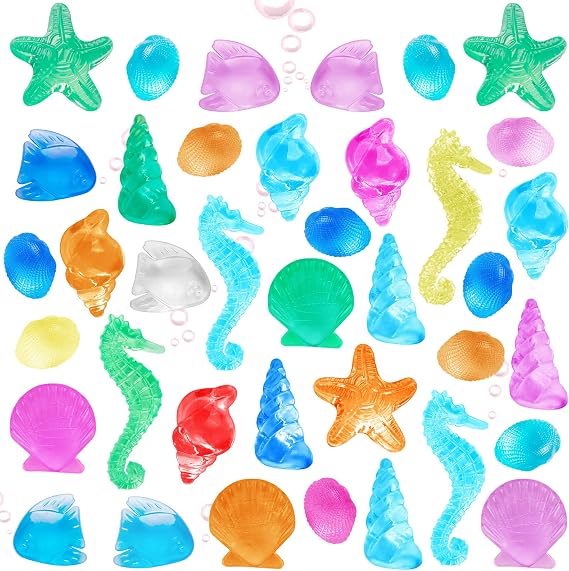 HAPTIME 80 Pcs Seashells, Sensory Bin Filler, Diving Gem Pool Toys for Kids, Plastic Sea Shells for Crafting, Little Mermaid Table Decorations, Vase Filler