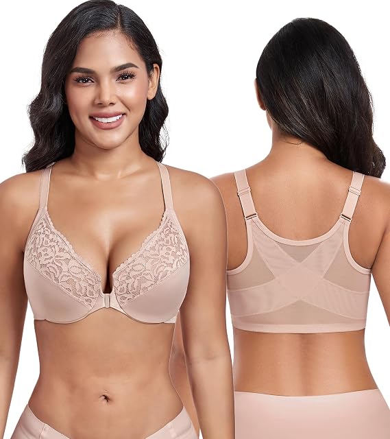 DotVol Women's Front Closure Unlined Underwire Posture Back Everyday Bra