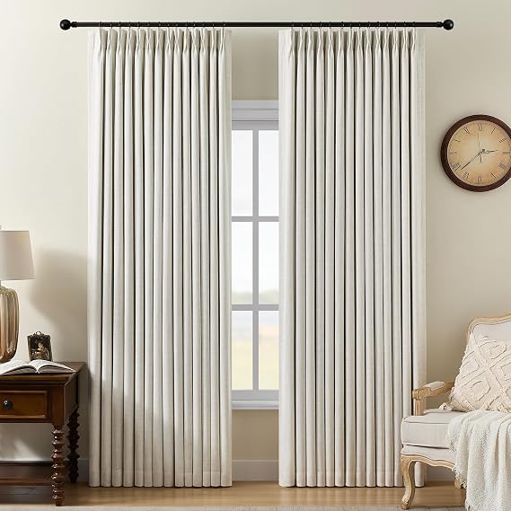 Pinch Pleated Linen Curtains 100% Blackout 95 Inches Long for Bedroom