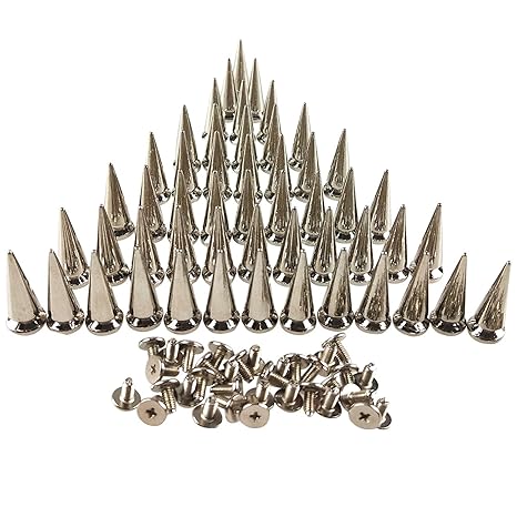 50pcs Silvery Metal Spike Studs 10x25mm Punk Spikes for Clothes Crafts