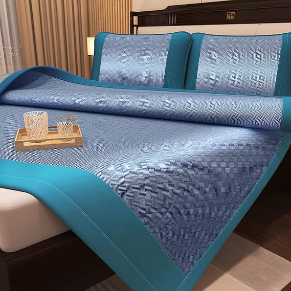 Summer Sleeping Pad Ice Rattan Mat 3 Piece Set (1 Mattress + 2 Pillowcases) Summer Ice Silk Mat Washable Cooler Mattresses