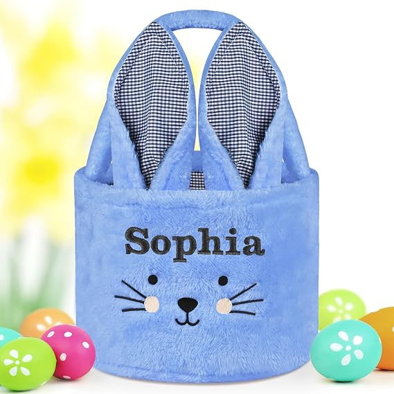 Personalized Easter Basket, VAPCUFF Easter Bunny Baskets for Kids - Blue Easter Basket