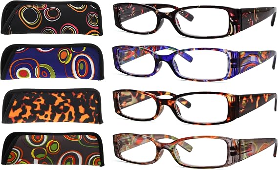 Eyekepper 4-Pack Beautiful Colors Spring Hinge Rectangular Reading Glasses +0.50