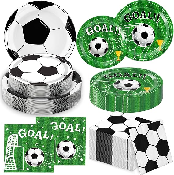 QIYANPAX 72 Pcs Soccer Plates and Napkins, Soccer Birthday Party Decorations Including Dinner Plates, Dessert Plates and Napkins for Sports Soccer Party Decorations, Serves 24