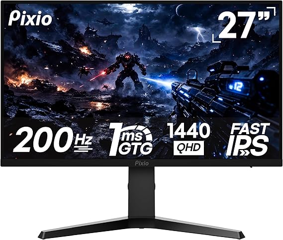 Pixio PX277 Prime Neo V2 27 inch 200Hz Refresh Rate QHD 1440p Resolution Fast IPS Panel 1ms GTG Response Time Gaming Monitor with Adaptive Sync y Adjustable Stand