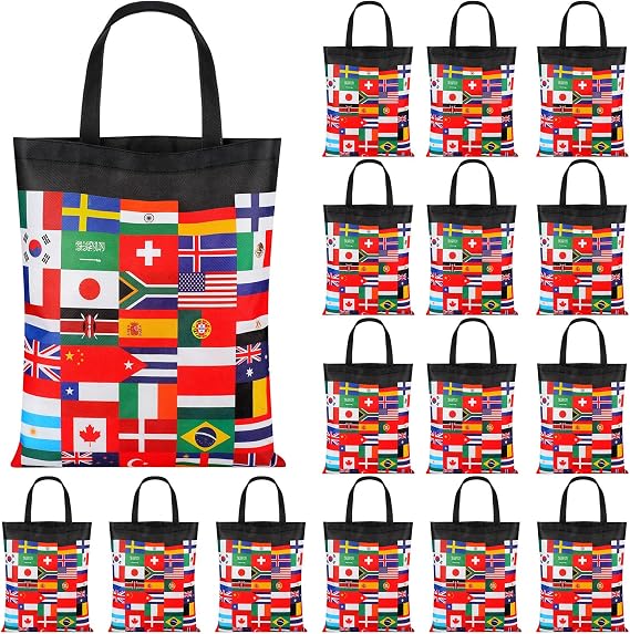 Yaomiao 18 Pcs International Flag Gift Bags 15" x 17" Nonwoven Tote Bags International World Flag Party Favors Supplies Opening Sports Events Bar Clubs Celebration Tote for Traveler Geography Gift