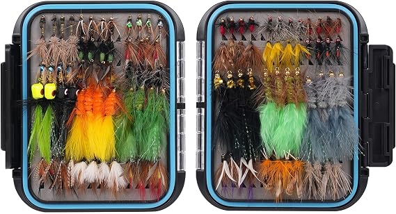 64/108pcs Fly Fishing Flies Assortment Kit for Trout Bass with Box