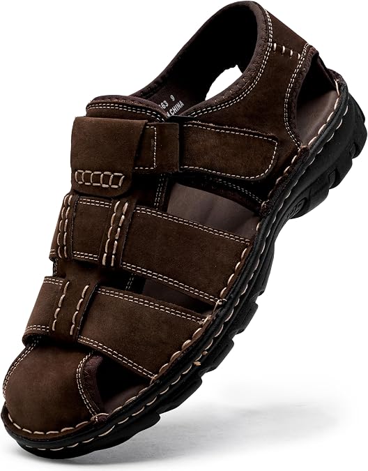 Jousen Men's Leather Hiking Sandals with Arch Support