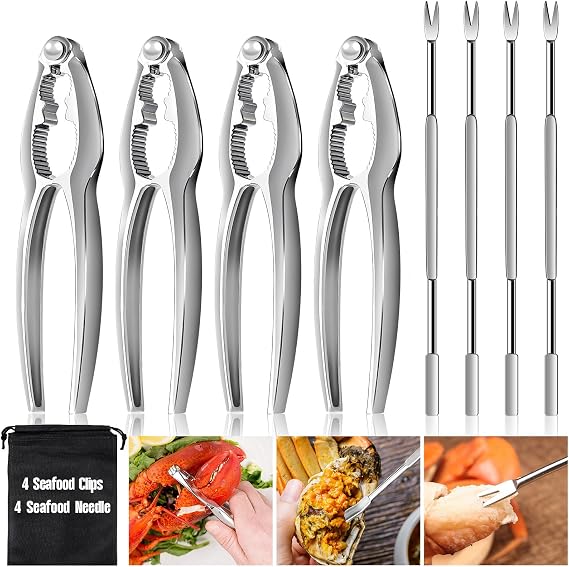 8 Pcs Crab Lobster Crackers and Picks Set, Crab Leg Cracker Tools, Seafood Crackers & Nut Cracker Set, Crab Eating Tool for Boil Supplies