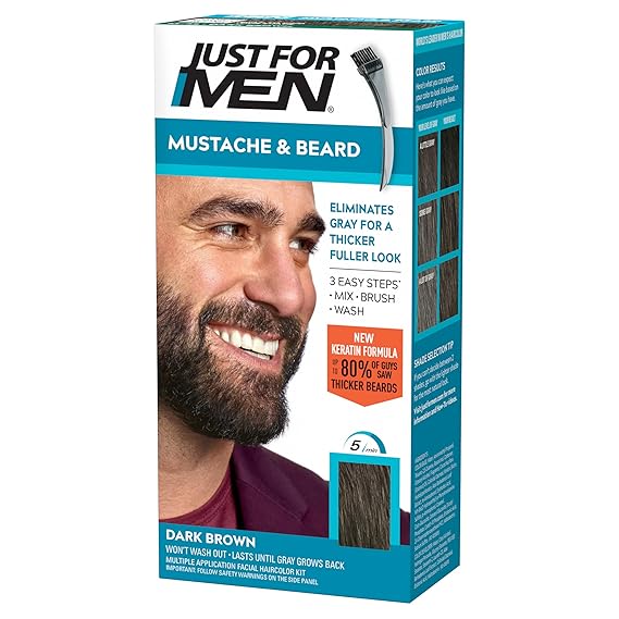 JUST FOR MEN Mustache & Beard Dye, Keratin, Deep Dark Brown M-46 (1 Pack)