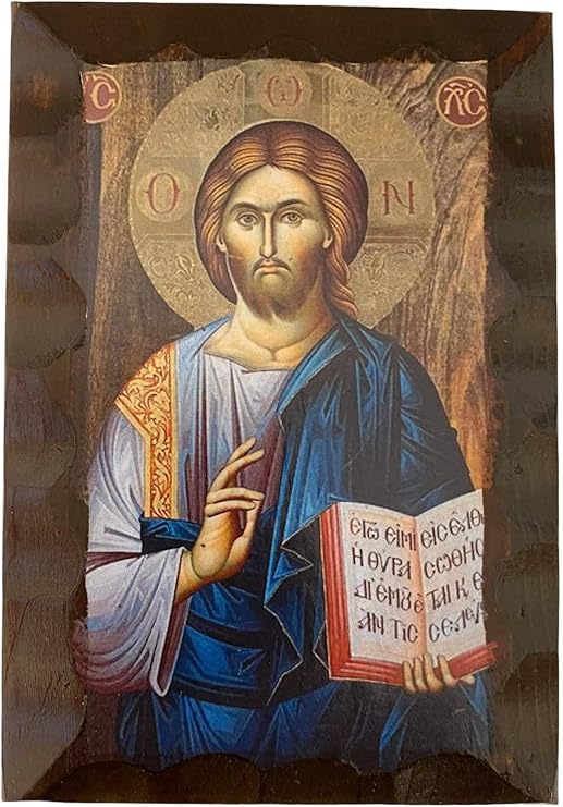 Handmade Greek Christian Orthodox Wood icon of Jesus Christ (17 X 12 cm or 6.7 X 4.7 in) Solid Wood
