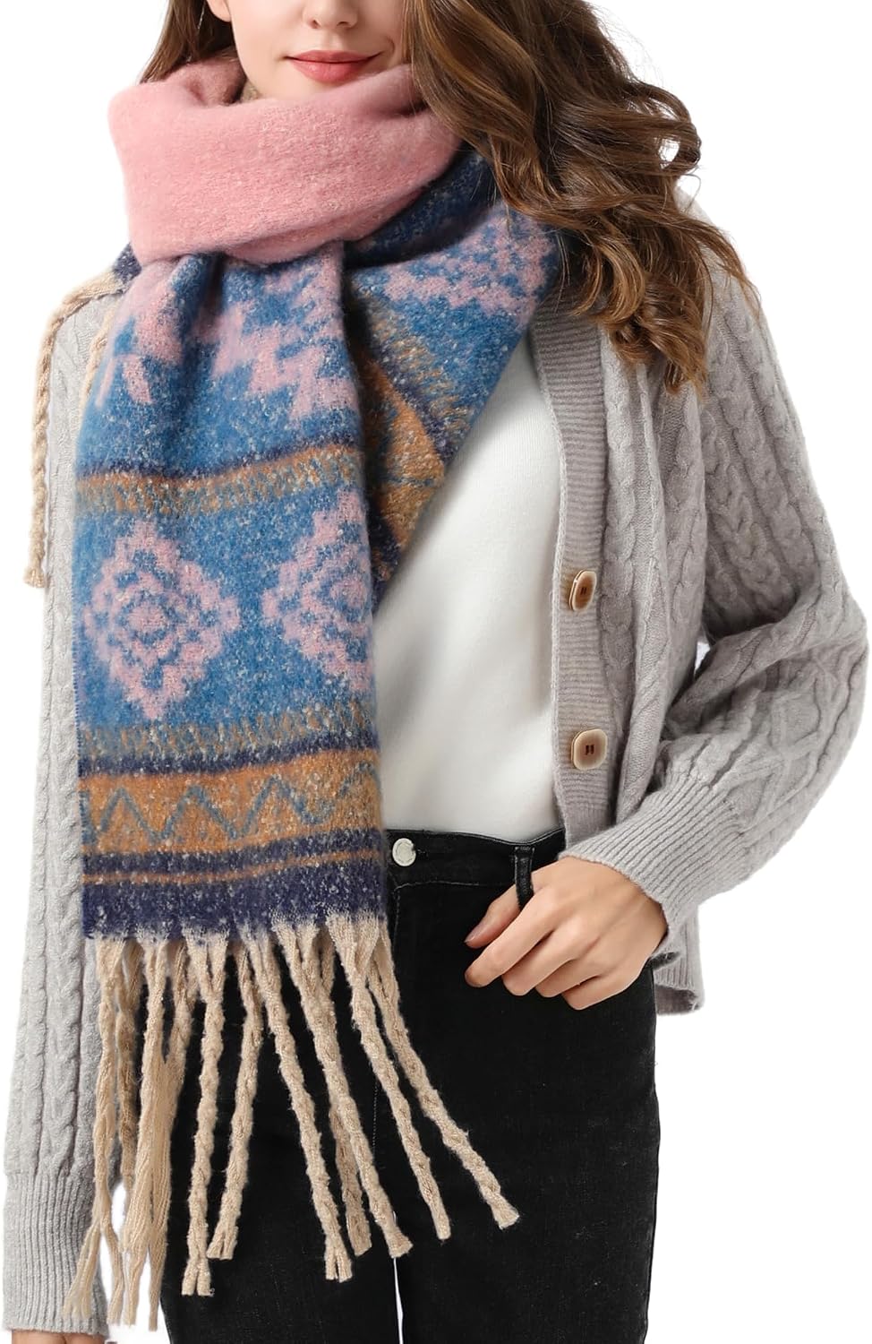 Cashmere Mohair Fish Bones Shawl - Soft & Warm Winter Scarf, Large Scarves for Women