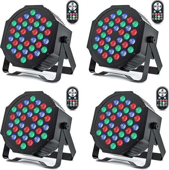 HOLDLAMP 4 x 36 LED Par Headlights Stage Light RGB LED Par Spotlight Party Lights with Remote Control DMX512 Disco Light for Bar DJ Show Disco Birthday Halloween Christmas [Energy Class A]