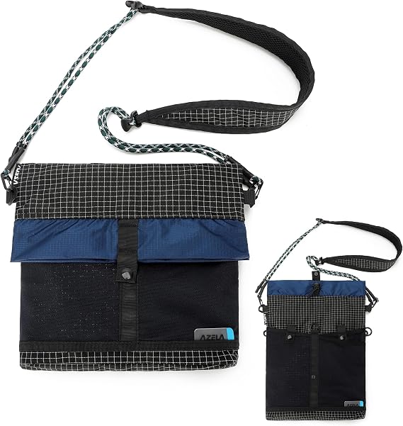Small Crossbody Bag for Women Men Color-Block Sacoche Bag Lightweight Nylon Shoulder Purse Fold Over Top Hiking Bag (Black)