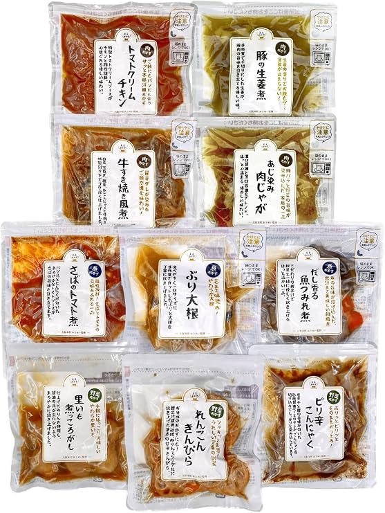 Retreat, Assorted Sides, Meat, Fish, Vegetables, Deli Sides, 10 Types, Set of 10, Retreat Food, Store at Room Temperature, Microwave, Hot Boiled Food, Stocked Food
