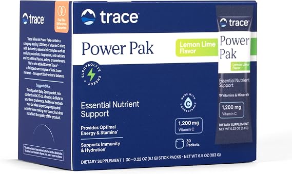 Trace Minerals Power Pak Electrolyte Powder Packets, Lemon Lime, 30 Ct