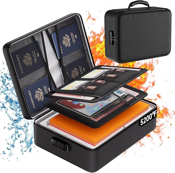DocSafe 5200F Fireproof Document Organizer Box with Lock, Heat Insulated | Upgraded Fire&Water-Resistant Box 8 Layers File Organizer,Portable Home Travel Safe Storage for Important Documents and More
