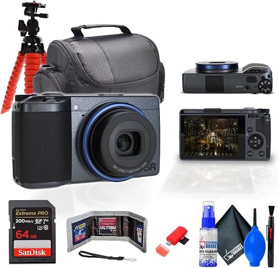 Ricoh GR IIIx Urban Edition Digital Camera (01158) Bundle Including: 64 GB Memory Card, Card Reader, Card Wallet, Camera Case, Full Cleaning Kit, Flexible Hand Grip