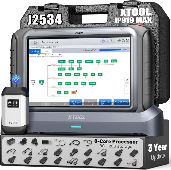 XTOOL IP919 MAX J2534 ECU Programming Scan Tool,Topology Mapping Scanner | Upgrade of IP919 PRO, ECU Coding, 51+Resets, FCA/CAN FD/DoIP, Full System Bidirectional Scanner, AI-Assisted, 3-Y Update