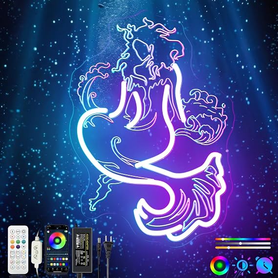 Mermaid Neon Sign, 7RGB Handmade Mermaid LED Neon Light, 12V Muticolor 3D Engraved Mermaid Night Lamp for Wall Decor, Bedroom Bar Party Gamer Room Birthday Gift