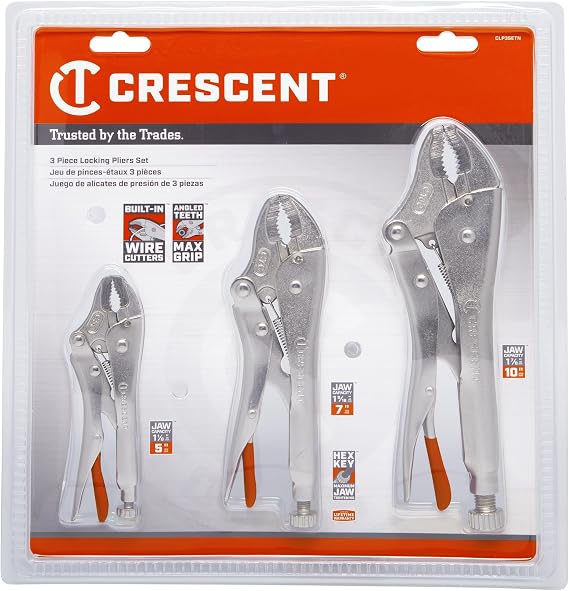 Crescent 5, 7, 10" Curved Jaw Locking Pliers with Wire Cutter | CLP3SETN-08.