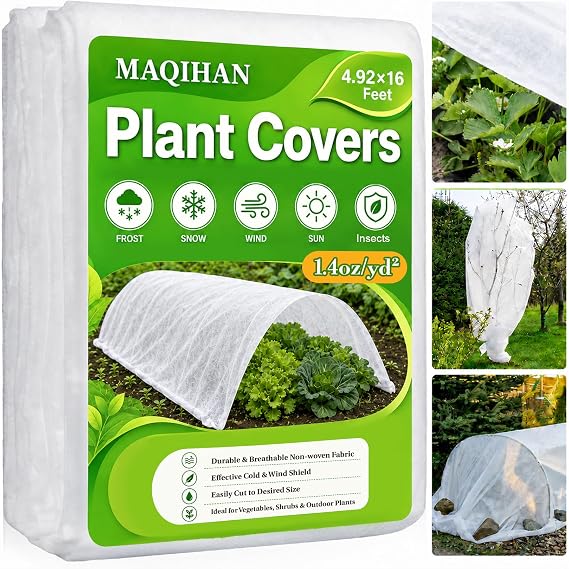 MAQIHAN Plant Covers Freeze Protection - 4.9ft x 16ft Frost Cloth for Plant