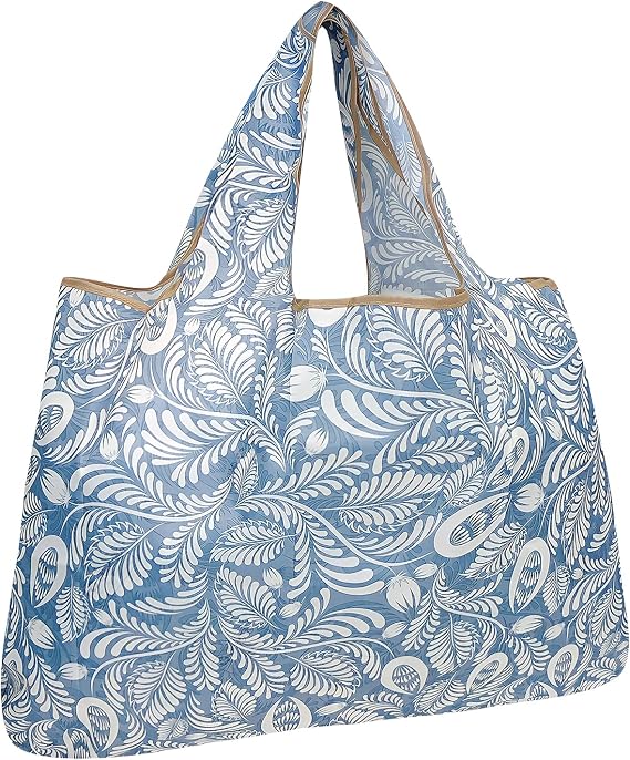 allydrew Large Foldable Tote Nylon Reusable Grocery Bags, Gray Ferns