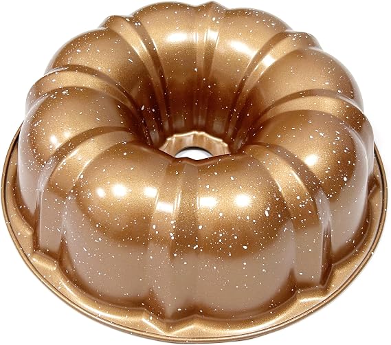 Kundalini Classic Bakeware 9.5 Inch Non-stick Fluted Cake Pan,Heavy Duty Carbon Steel Tube Baking Mold Gold