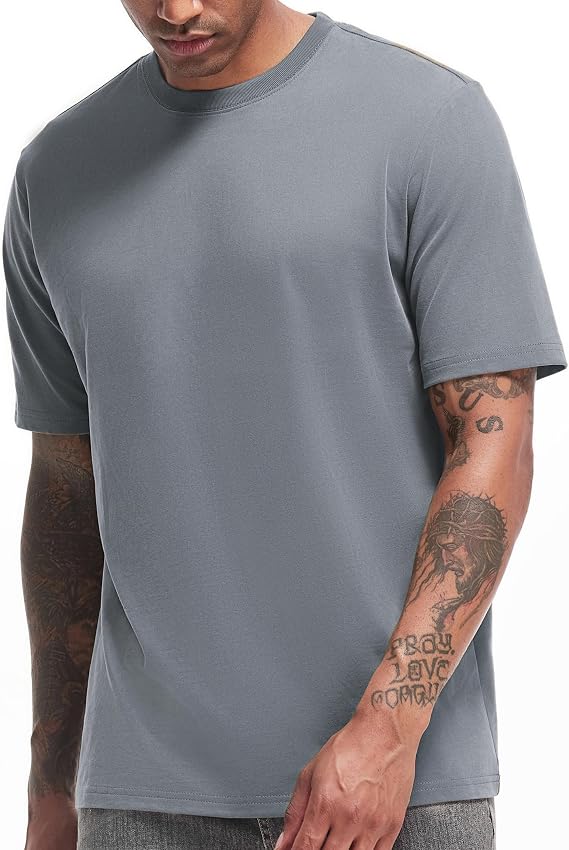VEIISAR Men's Heavy Weight 100% Cotton T-Shirt - Garment Washed - Soft