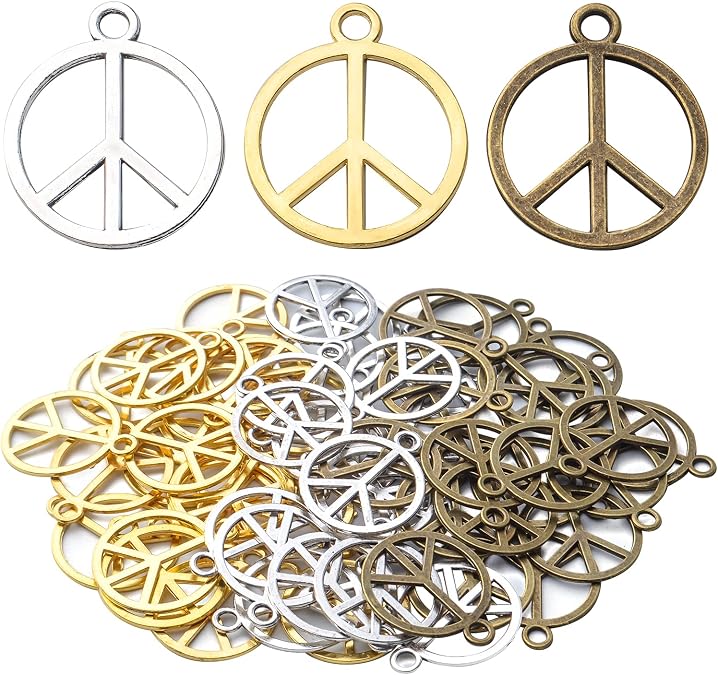 BronaGrand Sign Pendant Charms Alloy Peace Symbol Charms Peace Sign Beads Pendants Jewelry Charms Craft Supplies for DIY Necklace Bracelet Jewelry Making Accessory