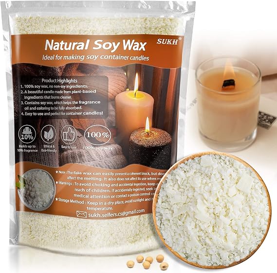 Sukh Soy Wax for Candle Making - Natural Soy Wax Flakes Pure Cera para Velas Candle Making No additives Supplies for Container,Cup,Scented,DIY