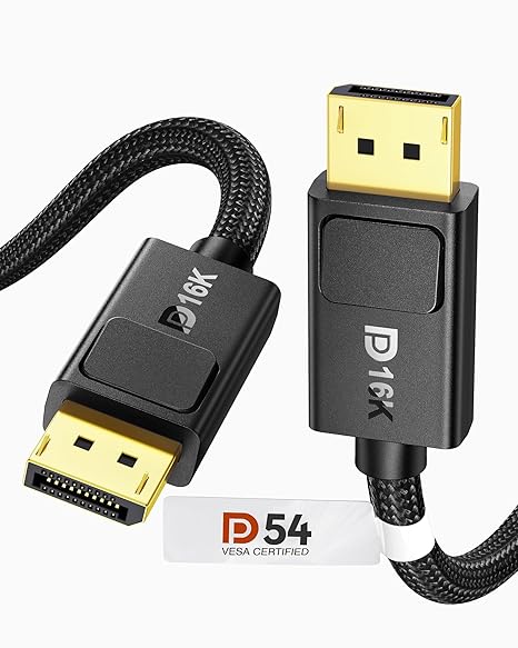 Silkland 54Gbps DisplayPort Cable 2.1, VESA Certified, Secure Latch, 1.6 ft
