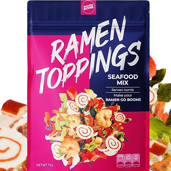 Dried Ramen Toppings - Seafood Mix with Dehydrated Vegetables, Ramen Toppers for noodles that include Dry Ramen Toppings with Fish Cake (1-PACK (7oz), Classic Seafood)