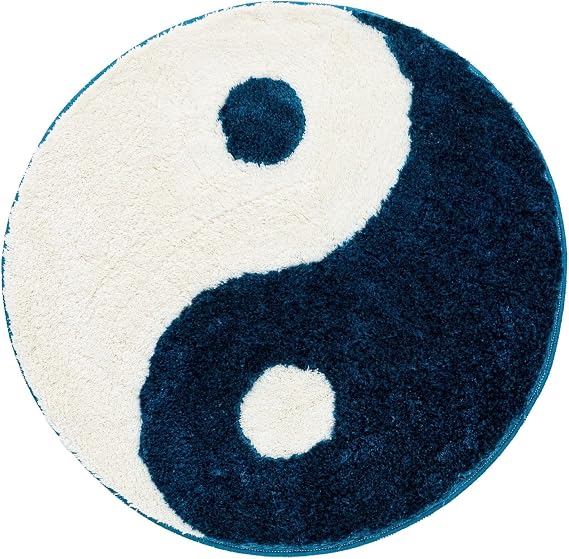 Yin Yang Halı 35", El Dokuması Komik Tasarımlı Alan Halıları, Kaymaz Makinede Yıkanabilir Anime Banyo Halısı, Benzersiz Banyo Paspası Halı (Mavi-Beyaz)