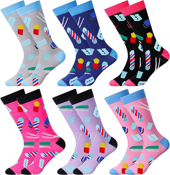 Xaatren 6 Pairs Barber Hairstylist Hairdresser Gifts Socks for Women Novelty Valentine's Day Barber Gifts Unisex Funny Hair Stylist Hairdresser Hair Cutter Socks for Women Men