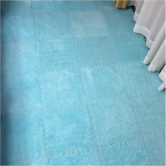 Playmat 12 X 12 Inch Interlocking Carpet Tiles,10 Pieces EVA Foam Mats, Soft Fluffy Plush Area Rugs Floor Tiles, Puzzle Play Mat for Living Room Bedroom,Blue(Blue)