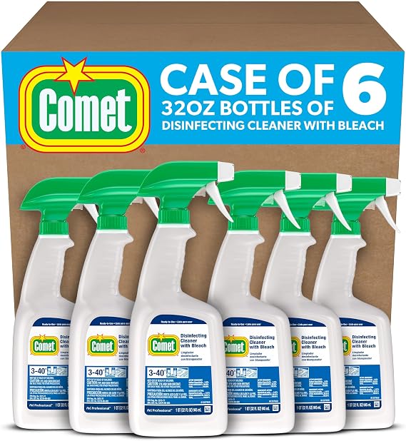 Comet Professional Multi Purpose Disinfecting Liquid Cleaner with Bleach Spray for Commercial Use, 32 fl oz (Case of 6)