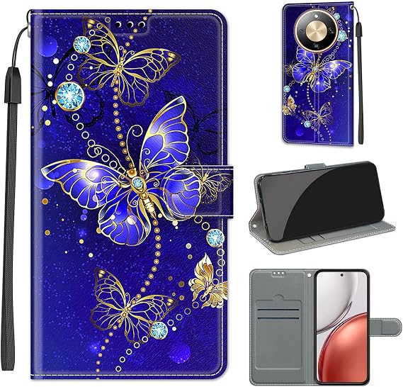SIENIANLINE Mobile Phone Case for Honor Magic8 Lite Leather Wallet Case Blue