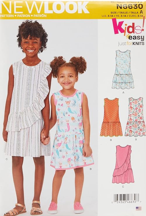 NEW LOOK Sewing Pattern N6630 - Children's and Girls' Dresses, Size: A (3-4-5-6-7-8-10-12-14)