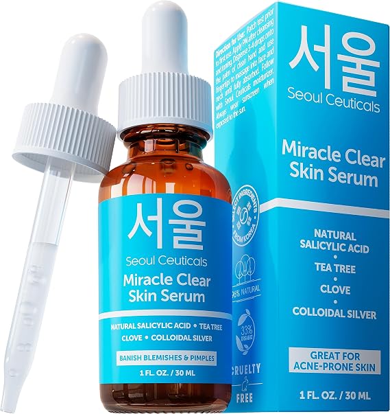 SeoulCeuticals Korean Acne Serum Miracle Clear for Acne Prone Skin 1oz