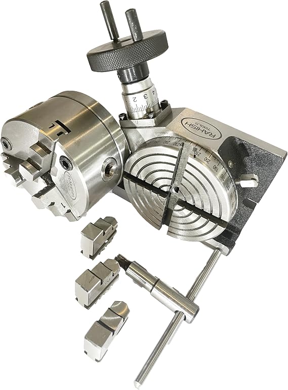 Rotary Table, Horizontal & Vertical, 100mm 3 Jaw Chuck, M14 Back Plate, 4"