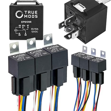 True MODS 6 Pack Bosch Style 5-Pin 12V Relay Harness Kit SPDT 30/40 Amp | Interlocking Harness Socket, 14 AWG, SPDT, 30/40 Amp, 12 Volt Automotive Relays, For Auto Car Truck Fan RV
